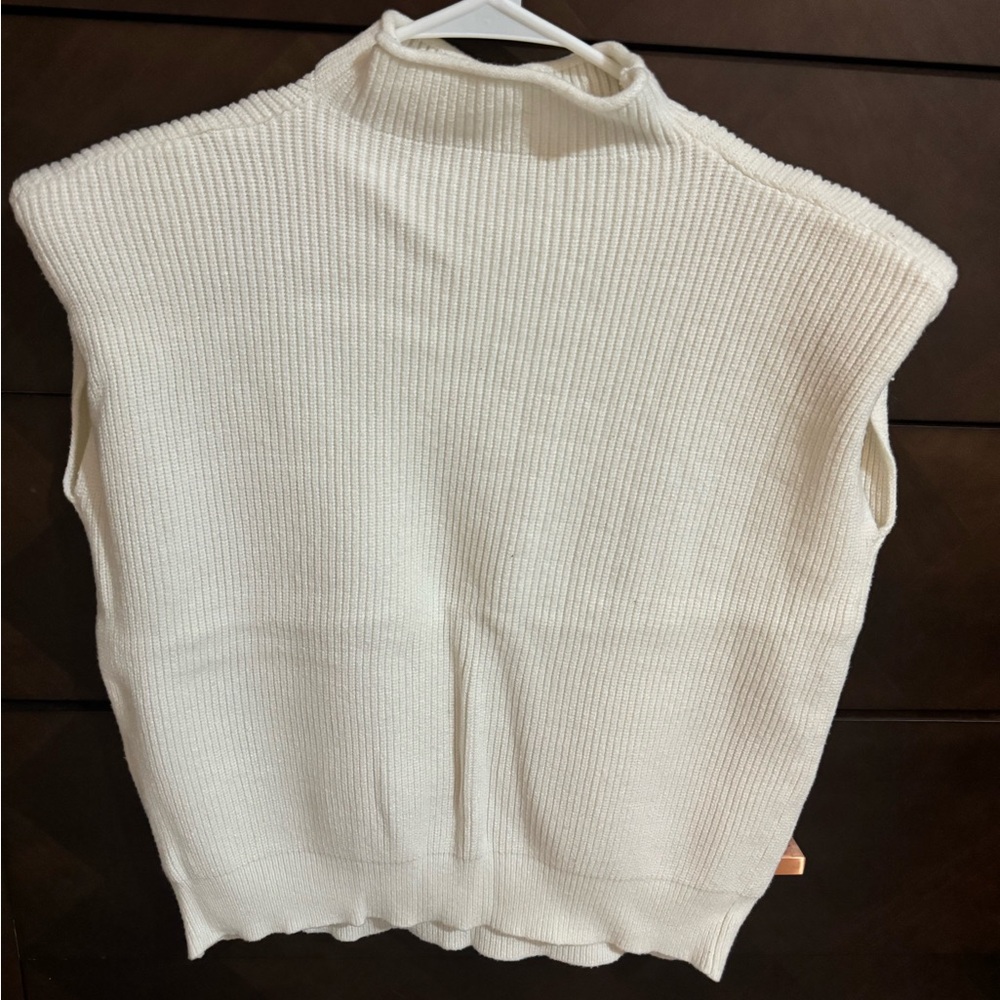 White mock neck sweater vest